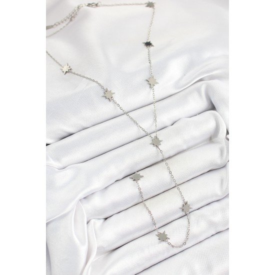 316L Çelik Kutup Yıldızı Figürlü Y Model Gümüş Renk Kadın Kolye