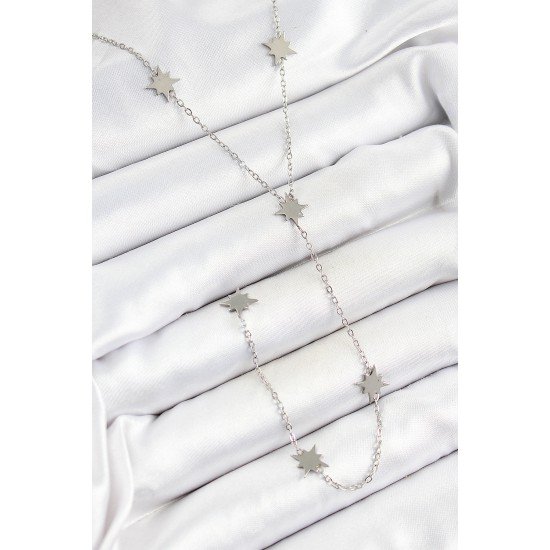 316L Çelik Kutup Yıldızı Figürlü Y Model Gümüş Renk Kadın Kolye