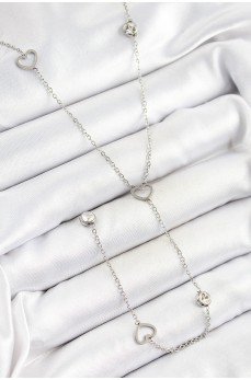 316L Çelik Zirkon Taşlı Kalp Figürlü Y Model Gümüş Renk Kadın Kolye