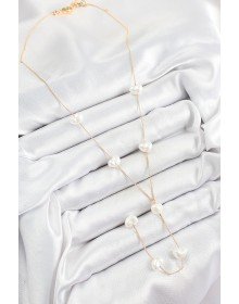 Pirinç İncili Kalp Figürlü Y Model Gold Renk Kadın Kolye