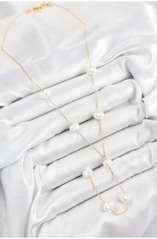 Pirinç İncili Kalp Figürlü Y Model Gold Renk Kadın Kolye