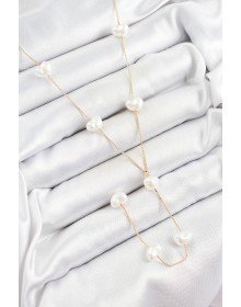 Pirinç İncili Kalp Figürlü Y Model Gold Renk Kadın Kolye