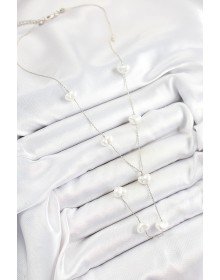 Pirinç İncili Kalp Figürlü Y Model Gümüş Renk Kadın Kolye