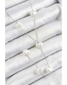 Pirinç İncili Kalp Figürlü Y Model Gümüş Renk Kadın Kolye