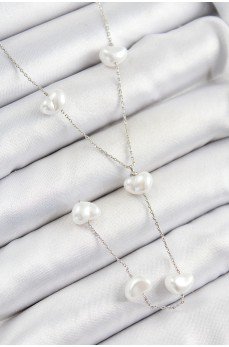 Pirinç İncili Kalp Figürlü Y Model Gümüş Renk Kadın Kolye