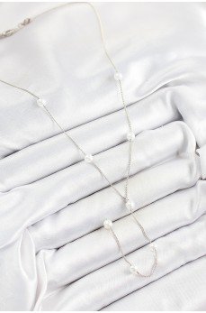 Pirinç İnci Figürlü Y Model Gümüş Renk Kadın Kolye