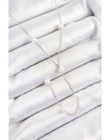 Pirinç İnci Figürlü Y Model Gümüş Renk Kadın Kolye