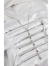 Pirinç Gümüş Renk Karışık Renk Zirkon Taşlı Kalpli Y Kadın Kolye