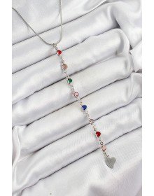 Pirinç Gümüş Renk Karışık Renk Zirkon Taşlı Kalpli Y Kadın Kolye