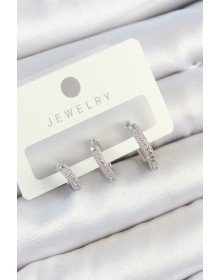 Pirinç Zirkon Taşlı Halka Model Gümüş Renk 3'lü Çift Kadın Küpe Set