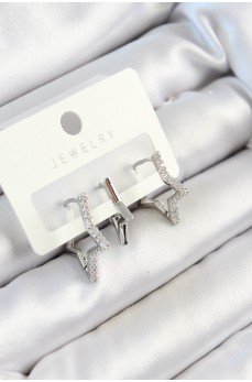 Pirinç Zirkon Taşlı Yıldız Model Gümüş Renk 3'lü Çift Kadın Küpe Set