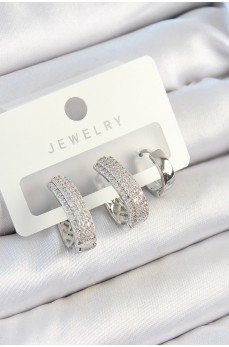 Pirinç Zirkon Taşlı Damla Model Gümüş Renk 3'lü Çift Kadın Küpe Set