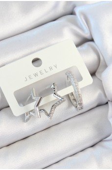 Pirinç Zirkon Taşlı Yıldız Ve Halka Model Gümüş Renk 3'lü Çift Kadın Küpe Set Pirinç Zirkon Taşlı Yıldız Ve Halka Model Gümüş Renk 3'lü Çift Kadın Küpe Set