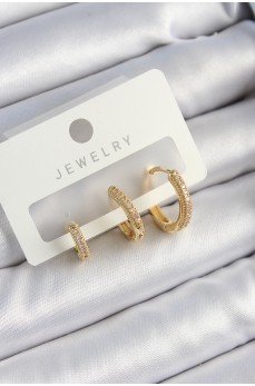 Pirinç Zirkon Taşlı Halka Model Gold Renk 3'lü Çift Kadın Küpe Set