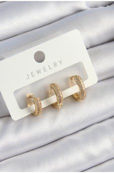 Pirinç Zirkon Taşlı Yıldız Model Gold Renk 3'lü Çift Kadın Küpe Set