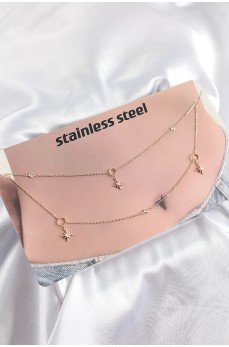 316L Çelik Zirkon Taşlı Kutup Yıldızı Model Gold Renk Göbek Bel Zinciri 316L Çelik Zirkon Taşlı Kutup Yıldızı Model Gold Renk Göbek Bel Zinciri