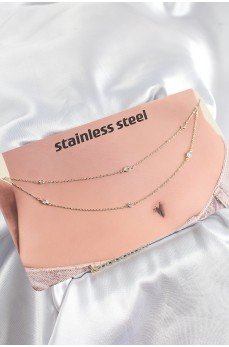 316L Çelik Zirkon Taşlı Damla Model Gold Renk Göbek Bel Zinciri