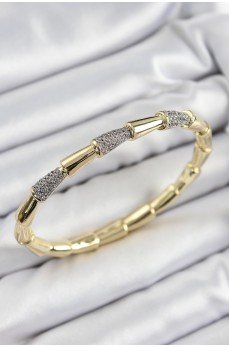 Pirinç Zirkon Taşlı Kemik Model Gold Renk Vip Kadın Bileklik
