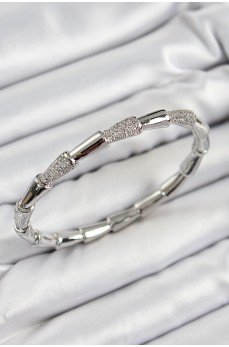 Pirinç Zirkon Taşlı Kemik Model Gümüş Renk Vip Kadın Bileklik