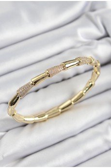Pirinç Zirkon Taşlı Kemik Model Gold Renk Vip Kadın Bileklik