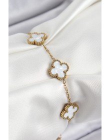 316L Çelik Beyaz Sedef Yonca Model Gold Renk Kadın Bileklik