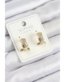 Xuping Zirkon Taşlı Geometrik Desenli Halka Model Gold Renk Kadın Küpe