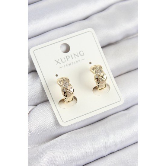 Xuping Zirkon Taşlı Geometrik Desenli Halka Model Gold Renk Kadın Küpe