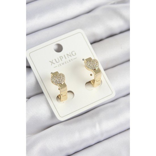 Xuping Zirkon Taşlı Kalp Model Gold Renk Kadın Küpe