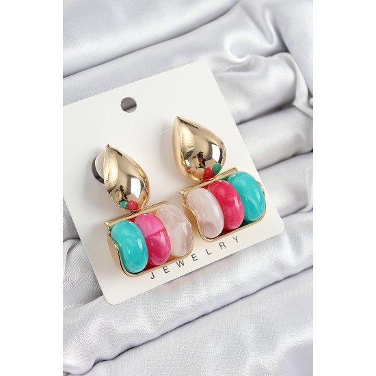 Pirinç Karışık Renk Vintage Model Kadın Küpe