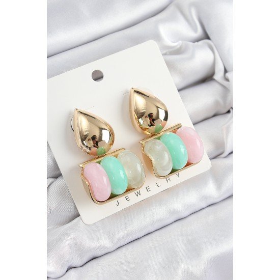 Pirinç Karışık Renk Vintage Model Kadın Küpe