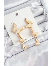 Pirinç Sedef Sallantılı Mermer Desenli Kelebek Model Gold Renk Vintage Kadın Küpe