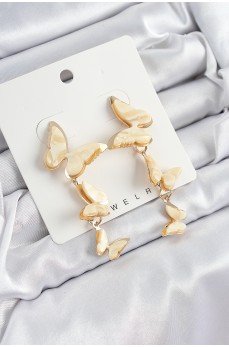 Pirinç Sedef Sallantılı Mermer Desenli Kelebek Model Gold Renk Vintage Kadın Küpe