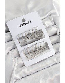 Pirinç Karışık Halka Model Gümüş Renk 6 Çift Kadın Küpe Set