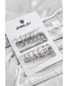 Pirinç Karışık Halka Model Gümüş Renk 6 Çift Kadın Küpe Set
