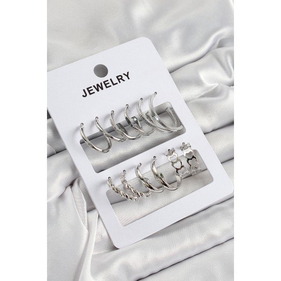 Pirinç Karışık Halka Model Gümüş Renk 6 Çift Kadın Küpe Set Pirinç Karışık Halka Model Gümüş Renk 6 Çift Kadın Küpe Set