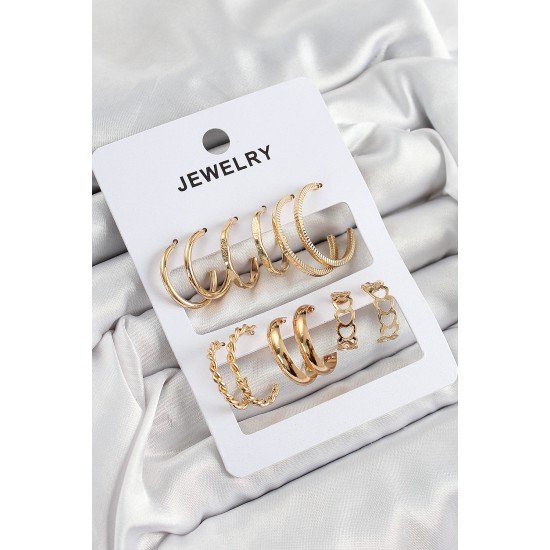 Pirinç Karışık Halka Model Gold Renk 6 Çift Kadın Küpe Set Pirinç Karışık Halka Model Gold Renk 6 Çift Kadın Küpe Set