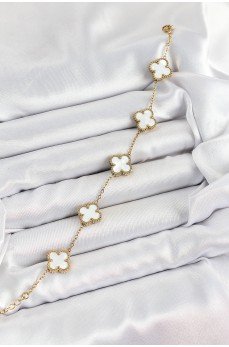 316L Çelik Beyaz Sedef Yonca Model Gold Renk Kadın Bileklik 316L Çelik Beyaz Sedef Yonca Model Gold Renk Kadın Bileklik