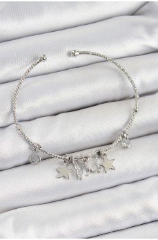 Pirinç Zirkon Taşlı Kelebek Ve Yıldız Model Gümüş Renk Charm Bileklik Pirinç Zirkon Taşlı Kelebek Ve Yıldız Model Gümüş Renk Charm Bileklik