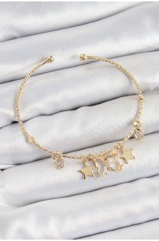 Pirinç Zirkon Taşlı Kelebek Ve Yıldız Model Gold Renk Charm Bileklik Pirinç Zirkon Taşlı Kelebek Ve Yıldız Model Gold Renk Charm Bileklik