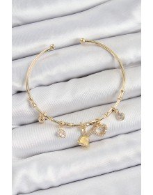 Pirinç Zirkon Taşlı Tavşan Ve Kalp Model Gold Renk Charm Bileklik