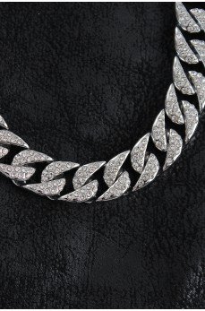 Pirinç Zirkon Taşlı Cuba Gurmet Model Gümüş Renk Erkek Kolye