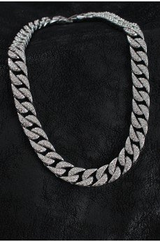 Pirinç Zirkon Taşlı Cuba Gurmet Model Gümüş Renk Erkek Kolye