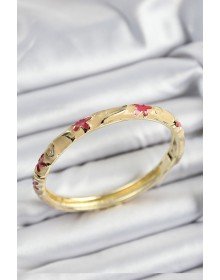 Mineli Pirinç Pembe Ve Krem Çiçek Motifli Gold Renk Kadın Kelepçe