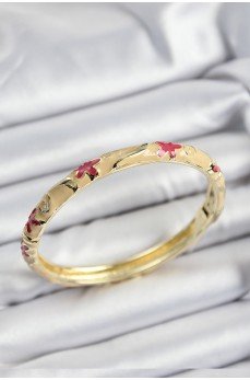 Mineli Pirinç Pembe Ve Krem Çiçek Motifli Gold Renk Kadın Kelepçe