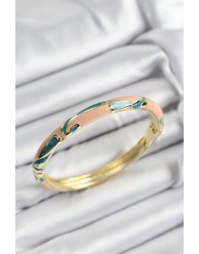 Mineli Pirinç Krem Ve Yeşil Mermer Motifli Gold Renk Kadın Kelepçe