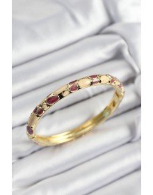 Mineli Pirinç Fuşya Ve Krem Petek Motifli Gold Renk Kadın Kelepçe