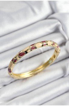 Mineli Pirinç Fuşya Ve Krem Petek Motifli Gold Renk Kadın Kelepçe