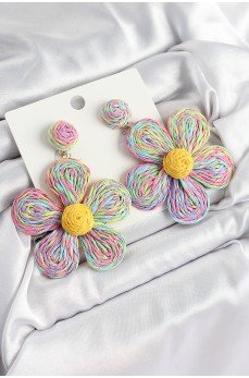 Pirinç Rainbow Papatya Model Gold Renk Kadın Hasır Küpe