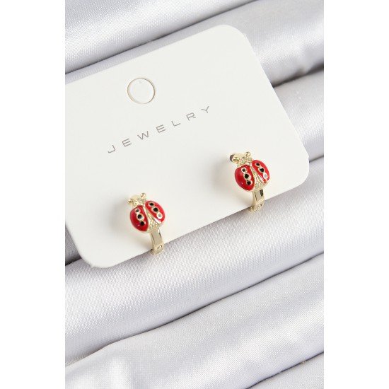 Pirinç Uğur Böceği Model Gold Renk Çocuk Küpe Pirinç Uğur Böceği Model Gold Renk Çocuk Küpe