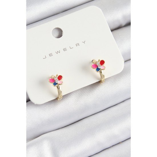 Pirinç Zirkon Taşlı Kelebek Model Gold Renk Çocuk Küpe